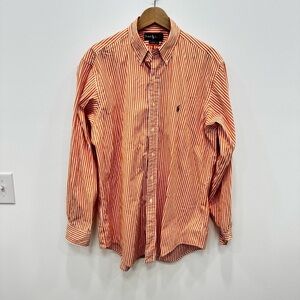 Ralph Lauren orange/white stripe men's button up Sz Large 16.5 Classic Fit